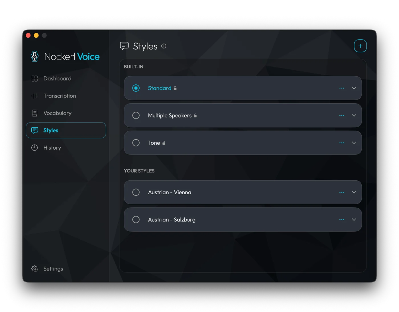 The Styles pane: built-in styles above two the user wrote themselves.